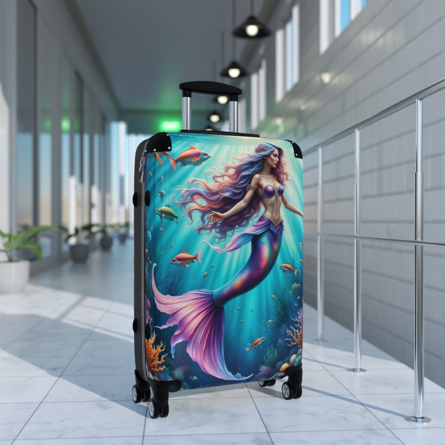 Mermaid Print Suitcase, Travel Luggage, Vacation Gear, Nautical Design, Kids & Adults Travel Fun