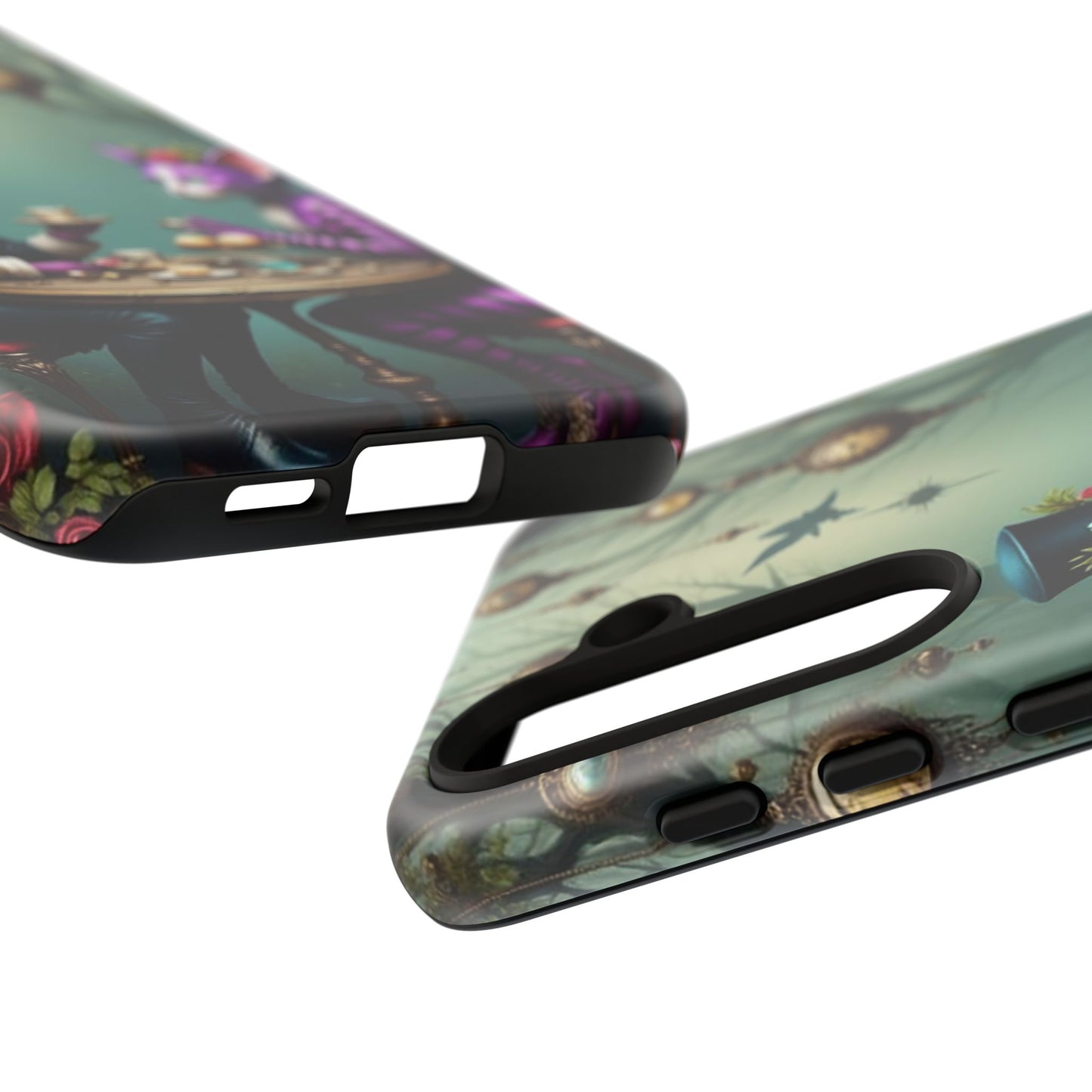 Whimsical Phone Case with Cat and Mad Hatter Design, Perfect for Gifting, Fantasy Lovers, Tea Party Theme, Tough Cases