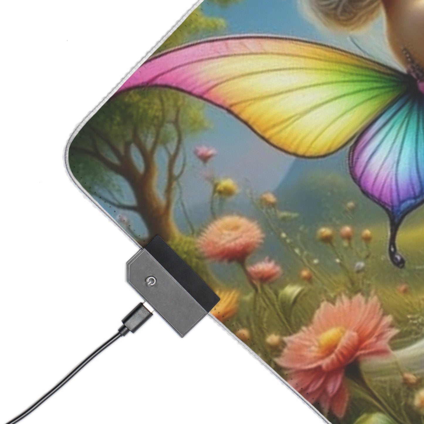 LED Gaming Mouse Pad with Enchanting Fairy Design, RGB Lighted Desk Mat, Gaming Setup Decor, Butterfly Theme Mousepad