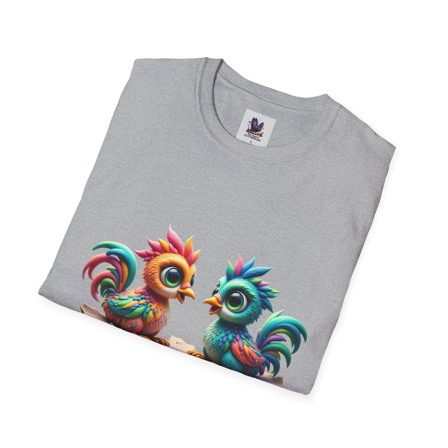 Colorful Kooky Chickens Willow & Sage Art Unisex Softstyle T-Shirt, Colorful Tee, Nature-Inspired Apparel, Cute Graphic Shirt