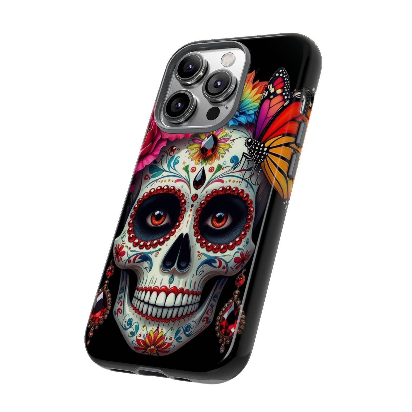 Colorful Sugar Skull Phone Case, Day of the Dead Case, Floral Phone Cover, Flower Skull Design, Edgy Phone Accessory