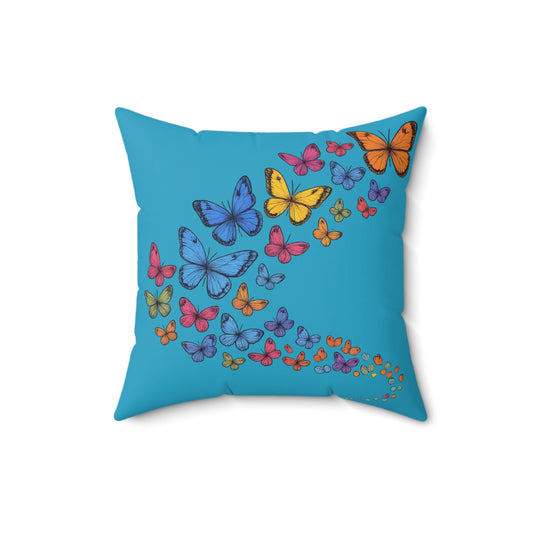 Turquoise Butterfly Swarm Pillow, Butterfly Print Square Pillow, Decorative Throw Pillows, Home Accent Cushion, Gift for Butterfly Lovers, Spring Decor