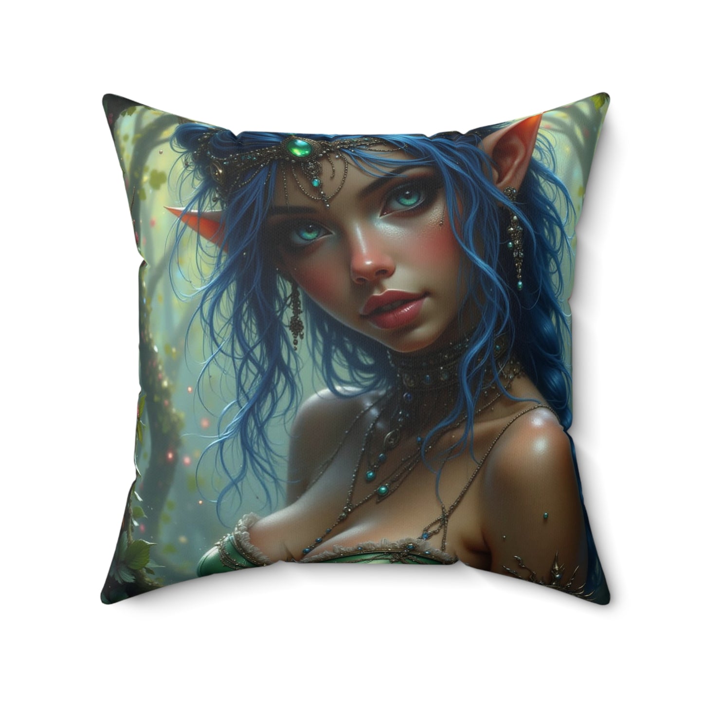 Whimsical Fantasy Pillow, Cozy Home Decor, Elf Artwork Cushion, Gift for Nature Lovers, Boho Pillow Cover, Festival Decor