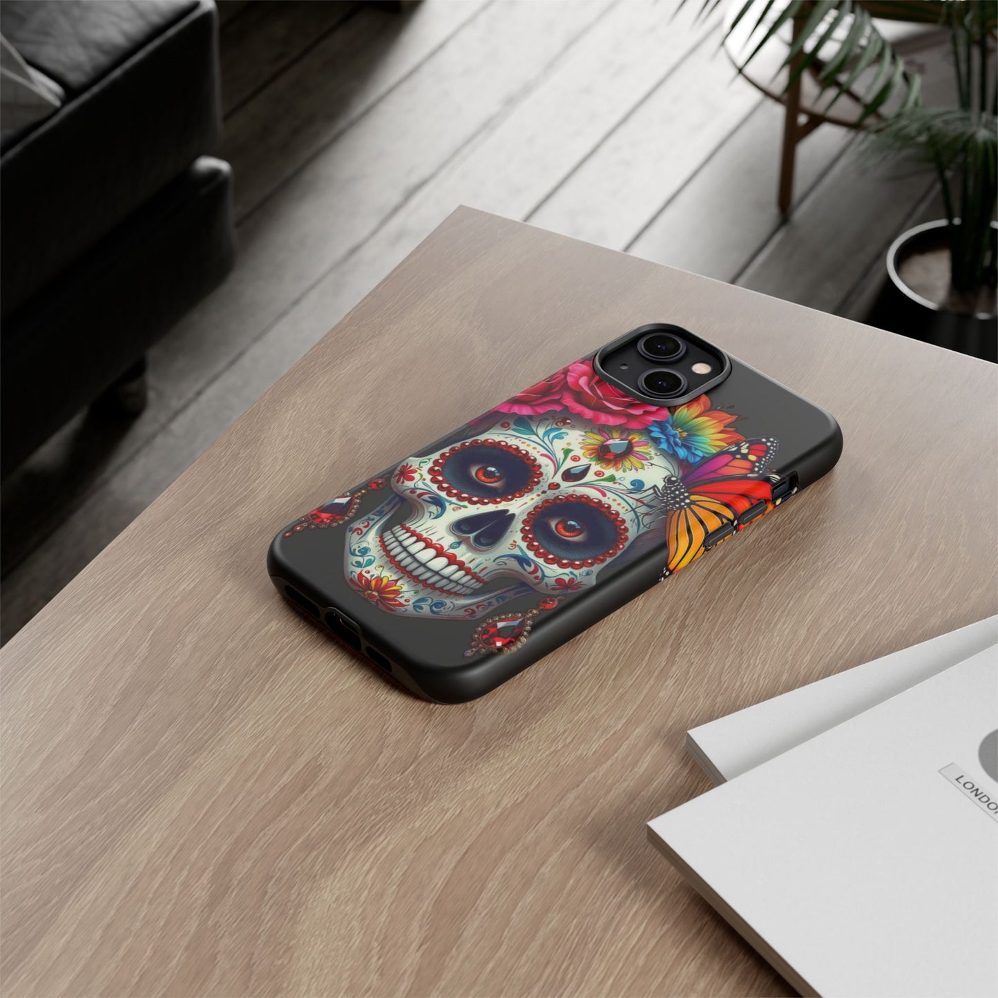 Colorful Sugar Skull Phone Case, Day of the Dead Case, Floral Phone Cover, Flower Skull Design, Edgy Phone Accessory