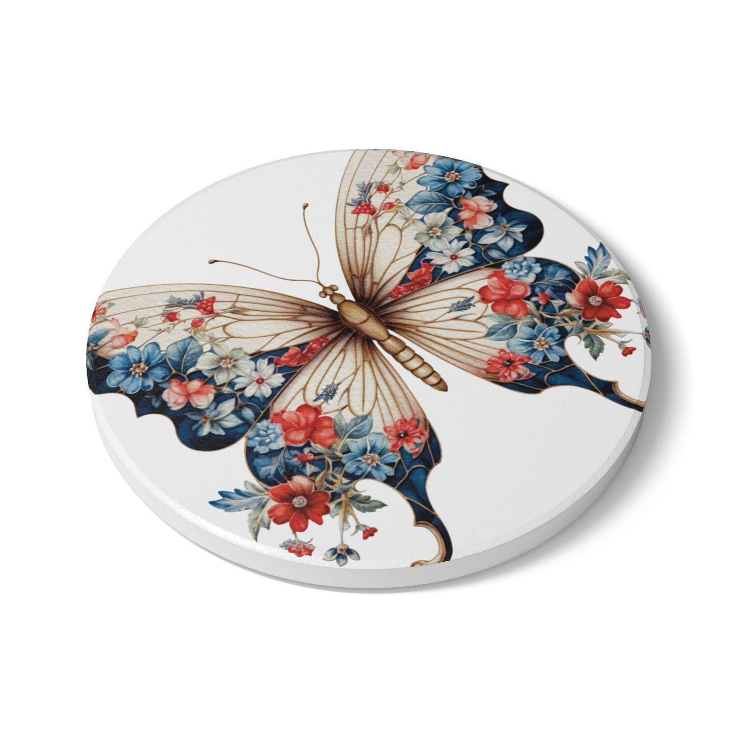 Ceramic Coaster, Country Flower Butterfly, Unique Designs, Gift Ideas,
