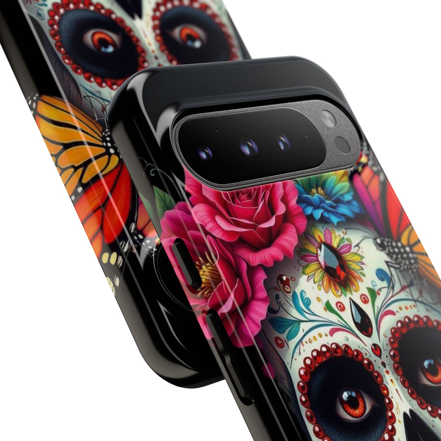 Colorful Sugar Skull Phone Case, Day of the Dead Case, Floral Phone Cover, Flower Skull Design, Edgy Phone Accessory