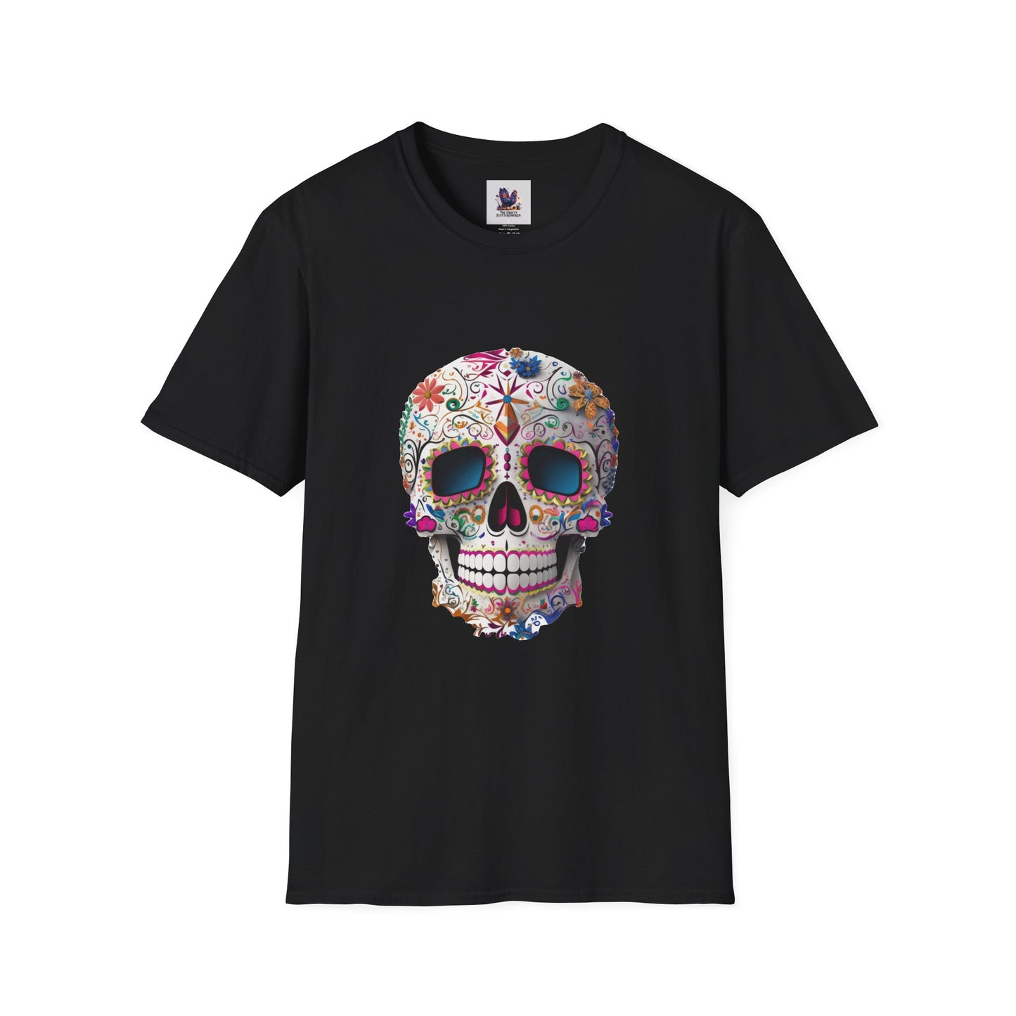 Colorful Sugar Skull Art Unisex Softstyle T-Shirt, Colorful Tee, Cute Graphic Shirt