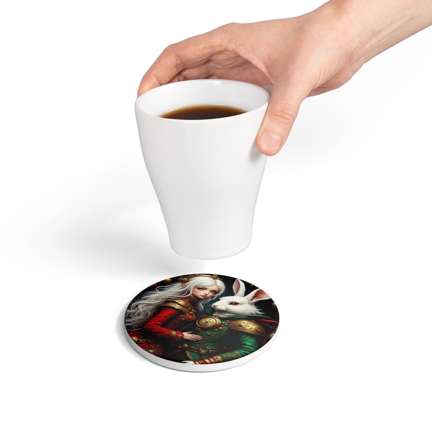 Fantasy Art Ceramic Coaster, Whimsical Drink Coaster, Unique Home Decor, Gift for Rabbit Lovers, Fairy Tale Theme, Holiday Party Essential