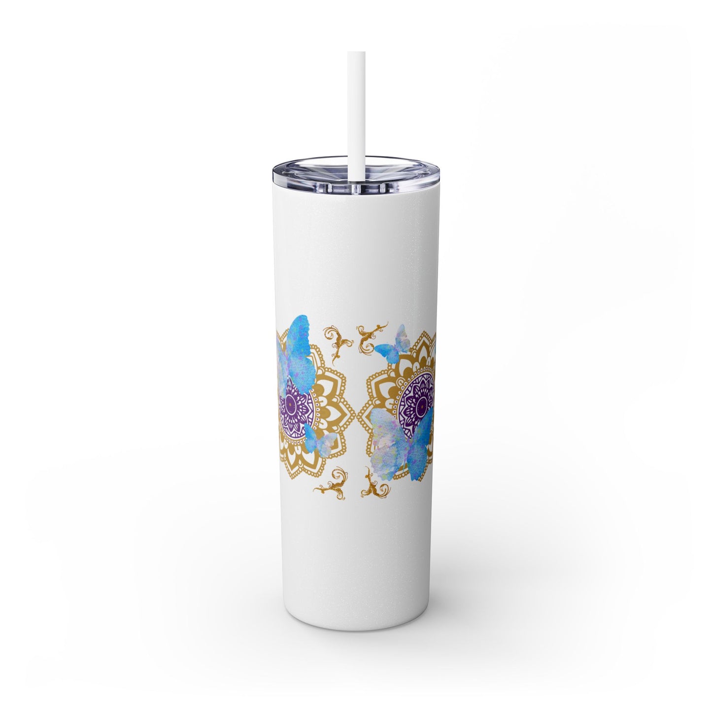 Blue Iceberg Mandala Skinny Tumbler with Straw, 20oz