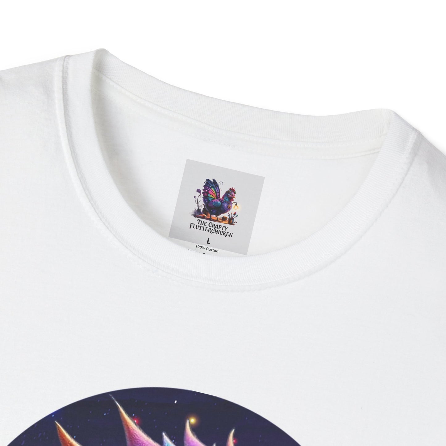 Colorful Baby Dragon Cosmo Art Unisex Softstyle T-Shirt, Colorful Tee, Nature-Inspired Apparel, Cute Graphic Shirt