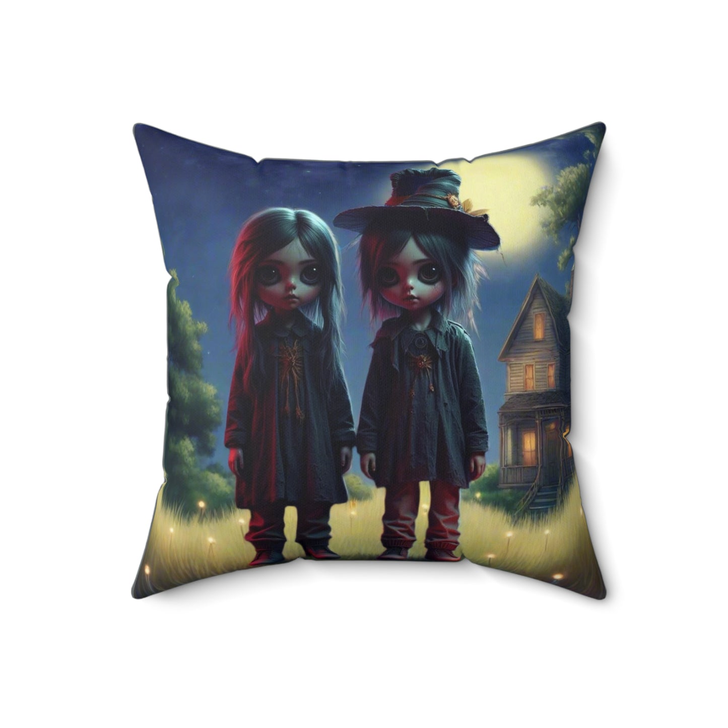 Gothic Creepy Square Pillow, Decorative Cushion, Spooky Home Decor, Cozy Fall Vibes, Witchy Gift Idea, Timmy and Tina