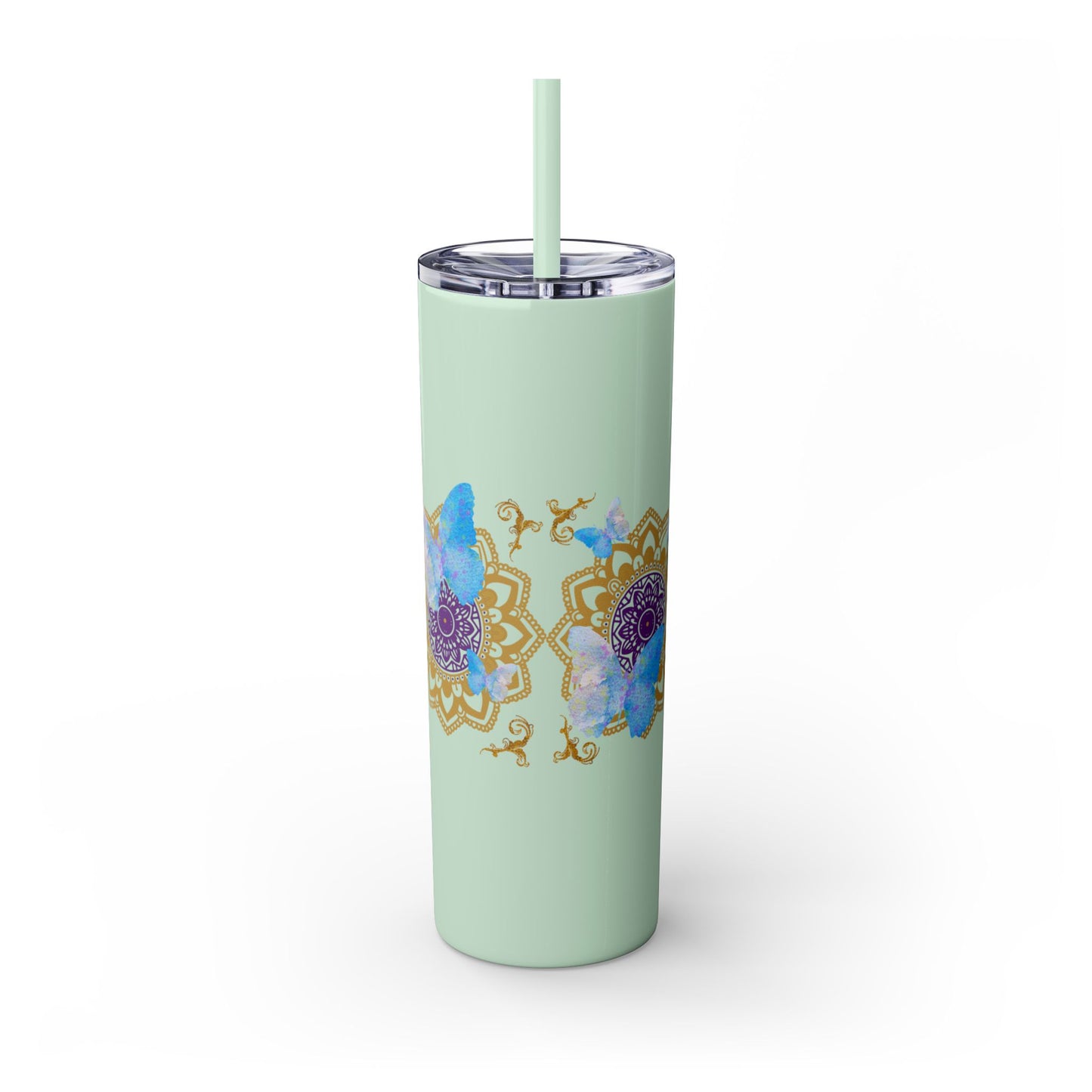 Blue Iceberg Mandala Skinny Tumbler with Straw, 20oz