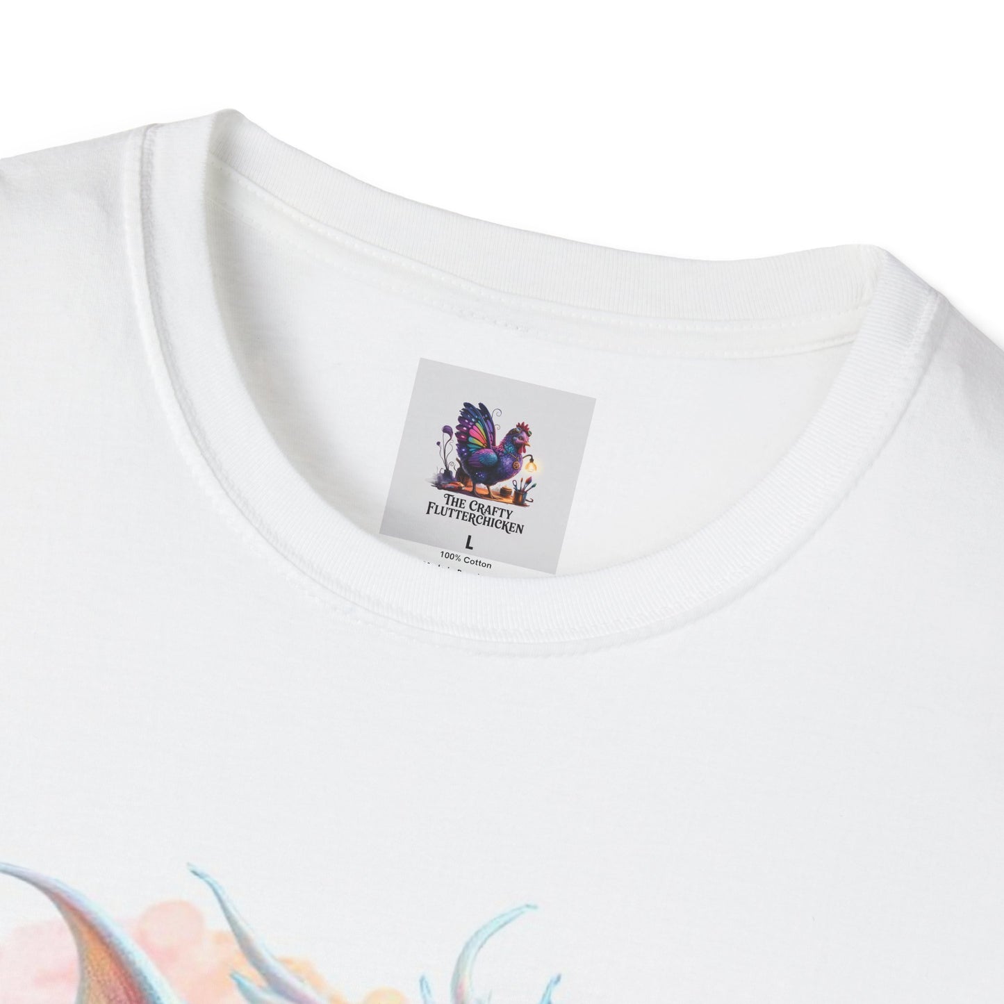 Colorful White Baby Dragon Luna Art Unisex Softstyle T-Shirt, Colorful Tee, Nature-Inspired Apparel, Cute Graphic Shirt