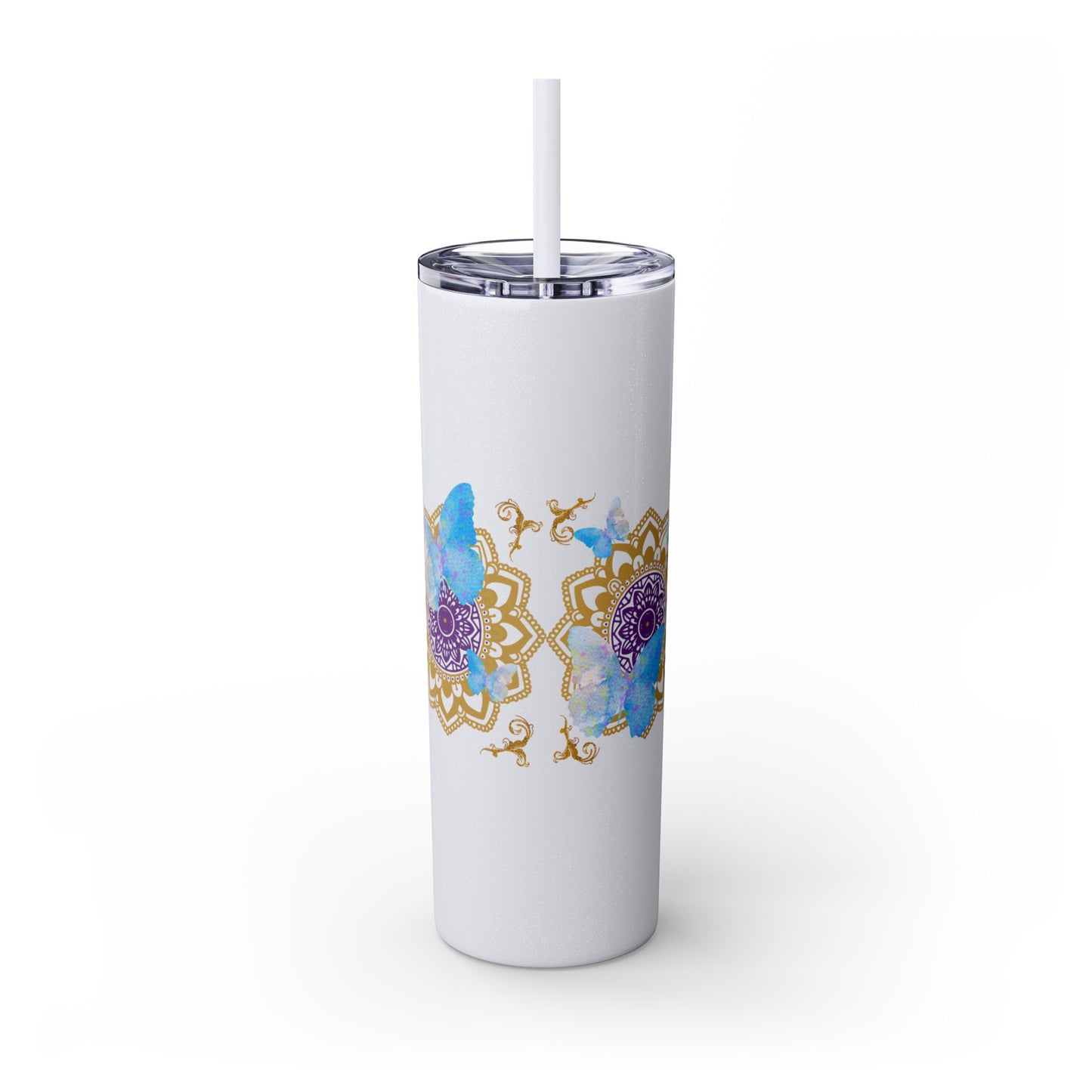 Blue Iceberg Mandala Skinny Tumbler with Straw, 20oz