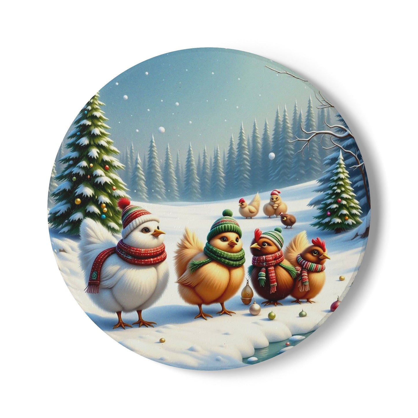 Winter Wonderland Ceramic Coaster Set, Holiday Decor, Cute Animal Coasters, Christmas Gift, Winter Home Accents