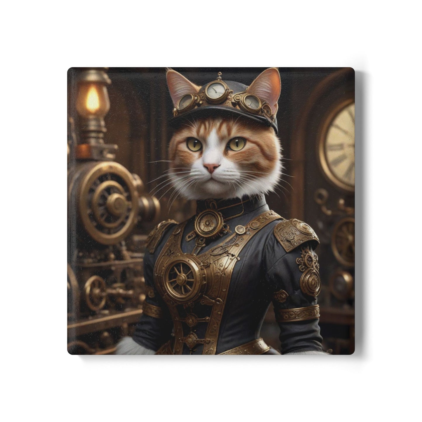 Ceramic Coaster, Steampunk Cat Commander, Unique Designs, Steampunk, Gift Ideas