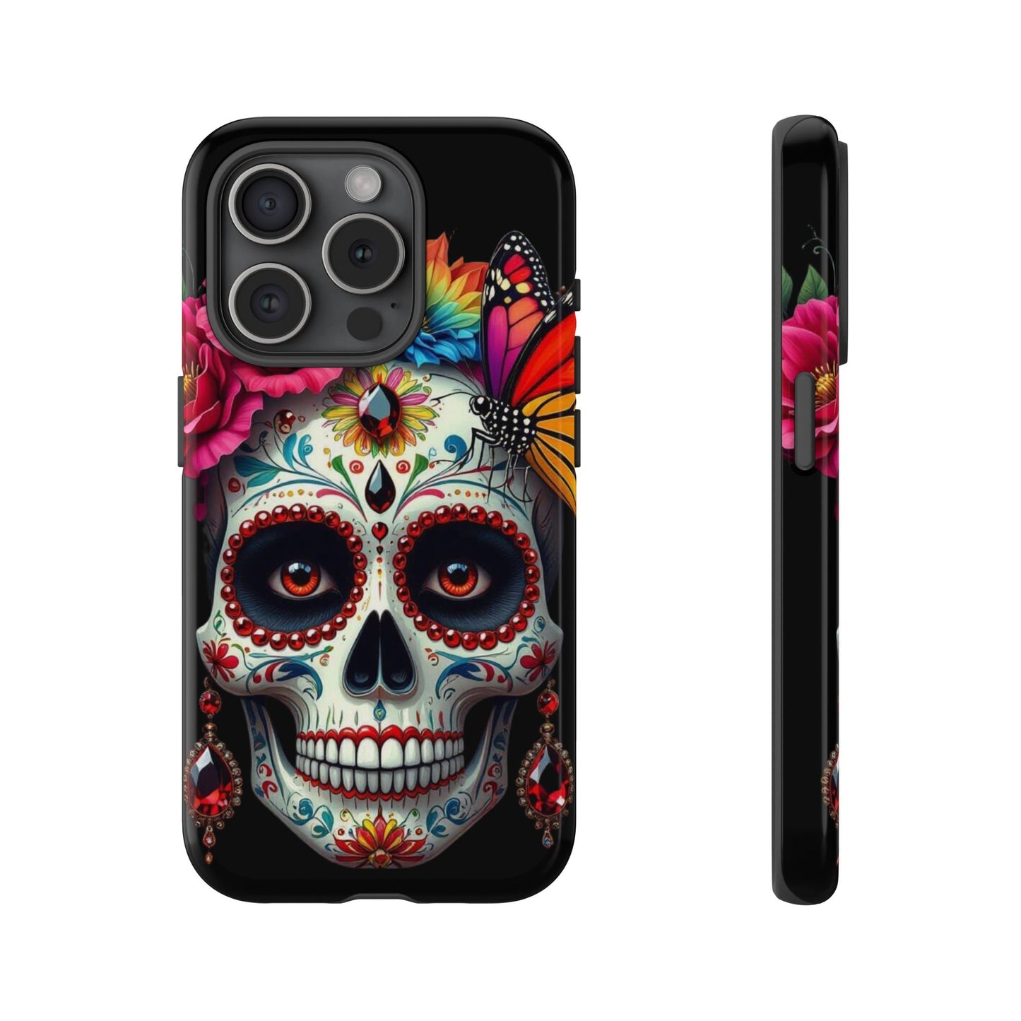Colorful Sugar Skull Phone Case, Day of the Dead Case, Floral Phone Cover, Flower Skull Design, Edgy Phone Accessory