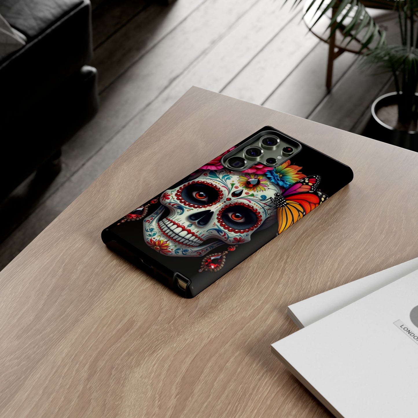 Colorful Sugar Skull Phone Case, Day of the Dead Case, Floral Phone Cover, Flower Skull Design, Edgy Phone Accessory